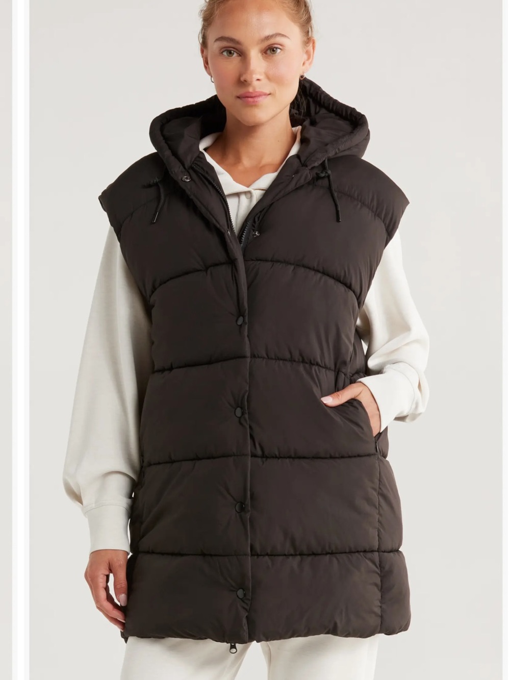 NWT ZELLA LONGLINE PUFFER VEST WITH HOOD 1X RETAIL $129